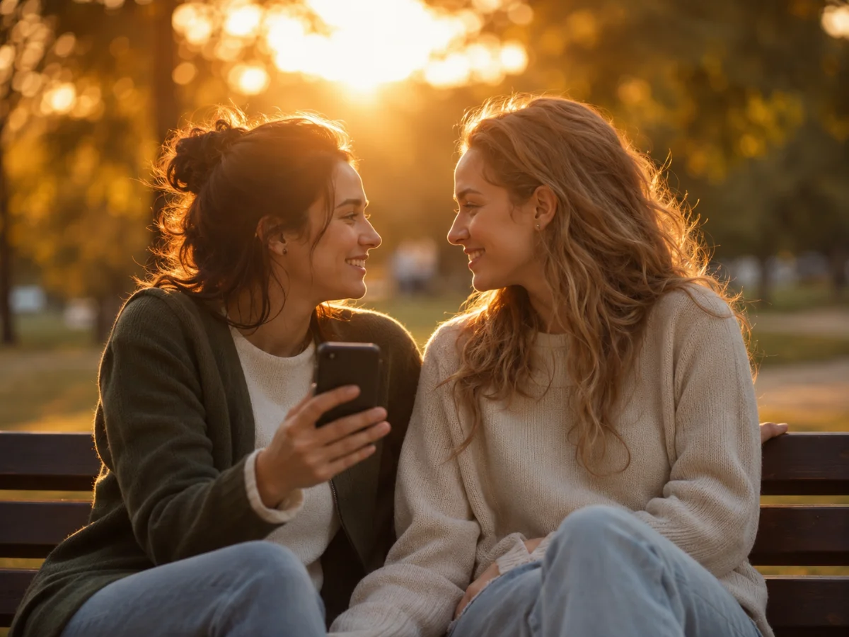Amigas conversando en un bar concurrido